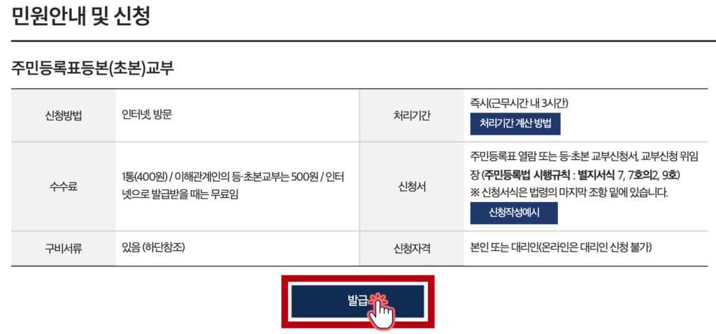 주민등록표등본(초본) 교부 발급 