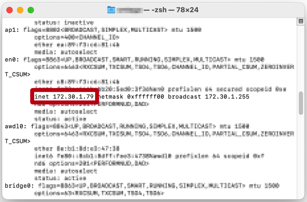 터미널에 출력된 ip주소