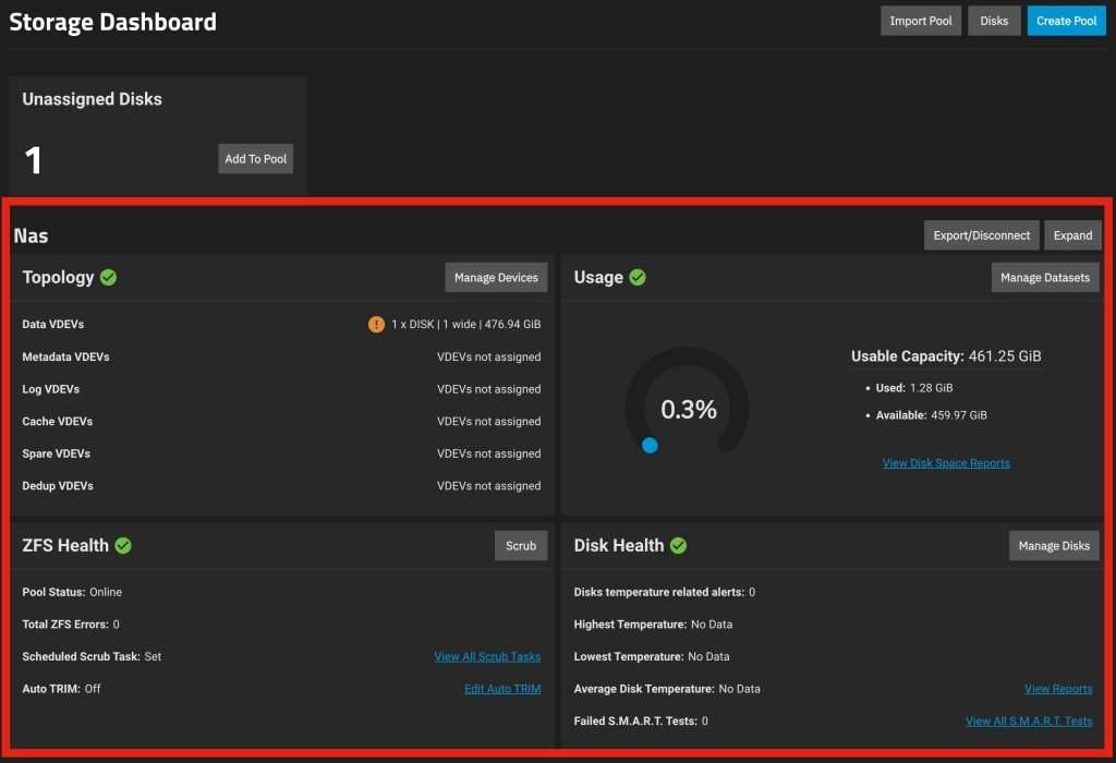 Complete creation of the truenas scale pool