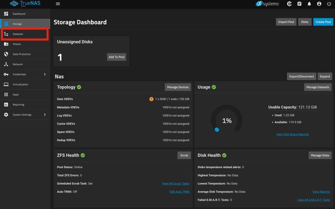 TrueNAS Scale Pool & Datasets – 2부 트루나스 스케일 저장자치 풀 및 데이터셋 만들기